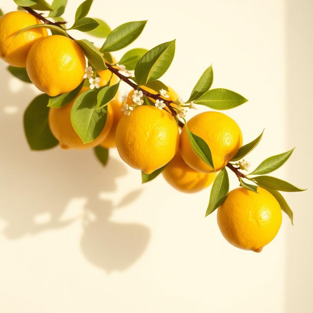 Lemons and blossoms on a branch